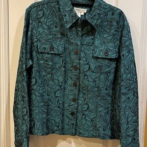 COLDWATER CREEK Green Textured Jacket
Has Black Metallic Shimmer Thread Size L